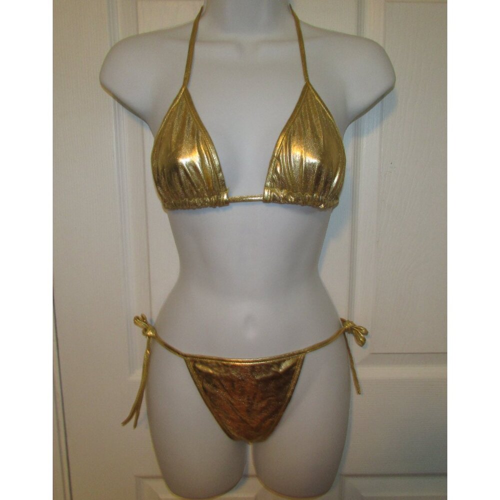 Gold Metallic String Thong Tanga Bikini - NEW